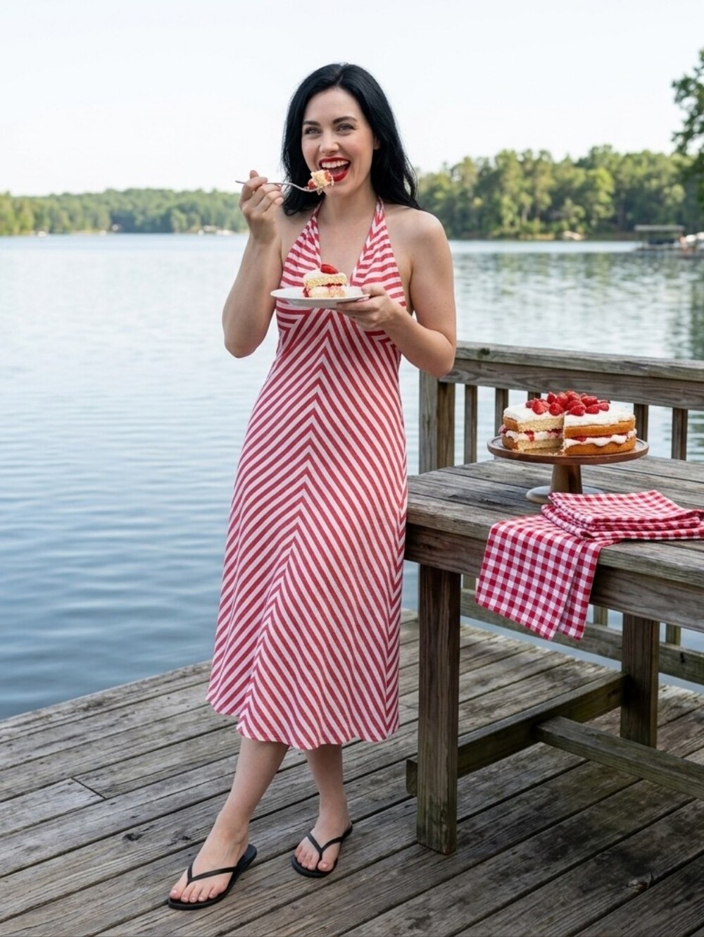 H&M Red and White Striped Halter Dress
